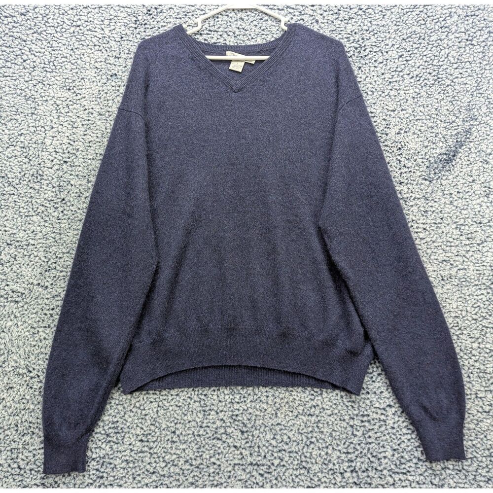Rountree Yorke 100% Cashmere Sweater Mens L V Neck Wool Knit Golf Pullover Blue